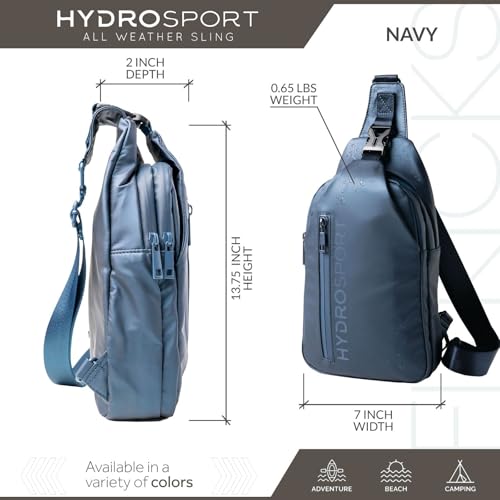 FITKICKS Hydrosport All Weather Sling Bag Unisex Crossbody Travel Hiking Chest Bag - color: Deep Sea Navy