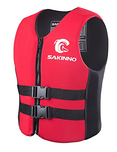 Water Kayaking Jacket for Adults and Kids, Buoyancy Swimsuit Boating Fishing Waistcoat Zipper Closure, Unisex Outdoor Water Sports Vests - color: Red, size: Medium
