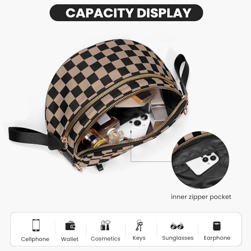 Checkered Crossbody Bum Bags for Women Nylon Checkered Purse Checkerboard Fanny Pack - color: F03-khaki