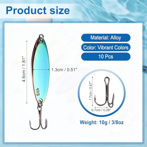 Fishing Spoons Lures, Metal Saltwater Treble Trout Lures Jigging Spoon with Treble Hooks Casting Spinner Baits - color: Colorful, size: 10g / 3/8oz