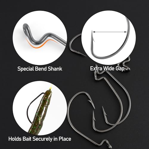 Dr.Fish EWG Hooks Bass Fishing Worm Hooks Extra Wide Gap Freshwater Fishing Carolina/Texas Rig - color: Black Nickel, size: #4/0-100Pack