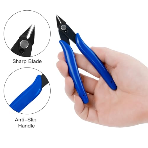 HongWay 5pcs Micro Flush Cutters With Internal Spring, 5 Inches Blue - Side and Diagonal Cutters for Electronics, Heating Wire, Model Sprue, Soft Copper Wire Snips - color: Blue