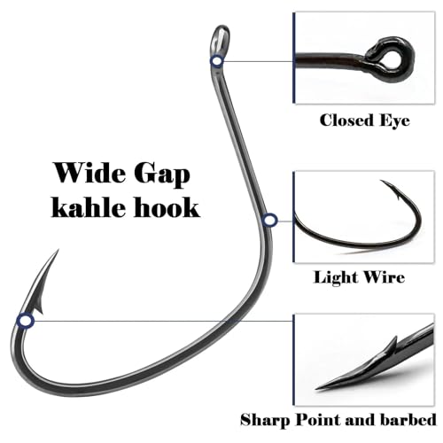 Kahle Hooks for Surf Fishing, FishTrip 50pcs Pompano Rig Hook Wide Gap Circle Hooks 7 Sizes - size: G_50pcs