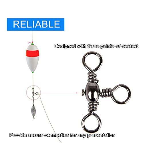 AKOSU 120pcs Fihshing Accessories Three Way Swivels Cross Line Barrel Stainless Steel Swivel Saltwater T-Turn Fishing Line Connector #2, 4, 6, 8, 10