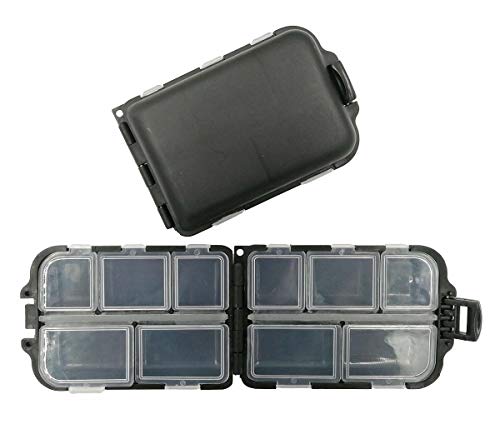 2x Small Hard Fishing Tackle Box Portable Case Hooks Lure Baits Storage Box Containers For Storing Swivels Jigs Hooks Sinker,10 Compartments (Black) - color: Black