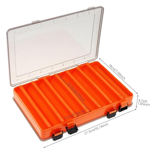Double Sided 14 Compartments Fishing Tackle Boxes Fishing Lure Box Organizer, Fishing Bait Tackle Storage Case, Container Box for Jewelry Beads Earring Hook (Orange) - color: Orange