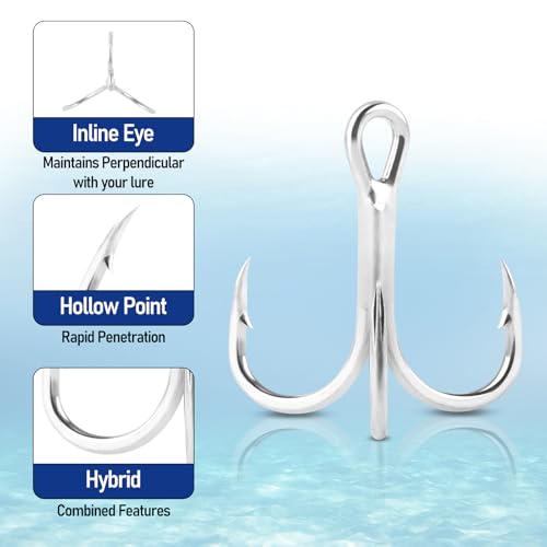 Dr.Fish 30 Pack Hybrid Fishing Treble Hooks 2X Strong, #14-#3/0, Triple Hooks High Carbon Steel Hollow Point, Replacement Hard Lures Crankbait Freshwater Saltwater - size: #4-30 Pack