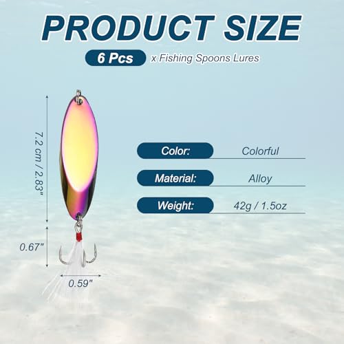 Fishing Spoons Lures Metal Saltwater Treble Trout Lures Jigging Spoon with Treble Hooks Spinner Baits for Freshwater - color: Colorful, size: 42g / 1.5oz