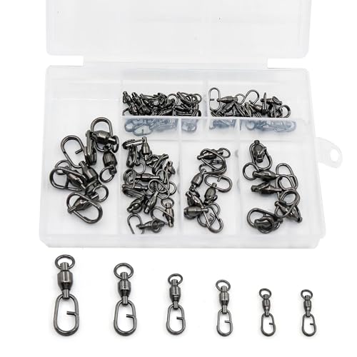 9KM DWLIFE Fishing Swivels & Snaps 25Pcs & Quick Change SnapsHigh Strength Snap Swivels Stainless Ball Bearing Fishing Swivels Freshwater/Freshwater - size: (Set 0#-5#)-50pcs