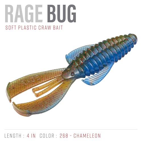 Strike King Rage Bug Fishing Lure, Soft Plastic Grub, Unique Design, Subtle Action - color: Chameleon, size: 4"