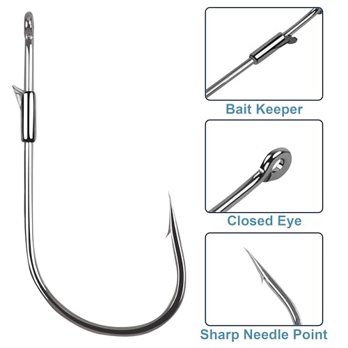 Worm Hooks Flipping Hooks Round Bend Straight Shank Heavy Cover Bass Fishing Hooks Drop Shot Hook for Plastic Worms Texas Neko Rig Bait Keeper Hooks Freshwater Saltwater 10/30 Pack - size: 30pcs