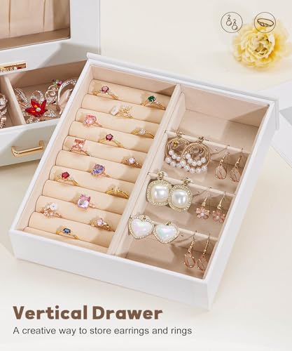 Homde Jewelry Organizer Girls Women Jewelry Box for Necklaces Rings Earrings Gift Bracelets Storage Case (White + Gold) - color: White + Gold