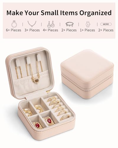 VLANDO Travel Jewelry Case - Valentines Day Gifts - Small Jewelry Travel Organizer Box Travel Essentials Gift for Teen Girl Women - Nude Pink - color: K.Nude Pink