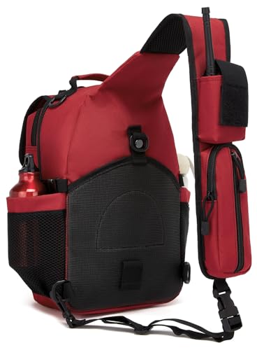 Tactical Sling Crossbody Bag Holster Shoulder Backpack 15L Water Bottle Holder Radio Pouch 6 Elastic Slots for Men Women Hiking Hunting Shooting - color: Red