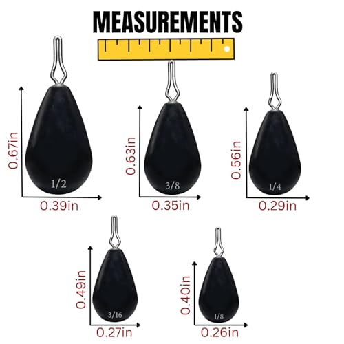 Reaction Tackle Tungsten Drop Shot Weights for Bass Fishing - Size Stamped Finesse Sinkers for Drop Shot Rig - Freshwater and Saltwater - color: Black Teardrop, size: 1/4 Oz (6-Pack)