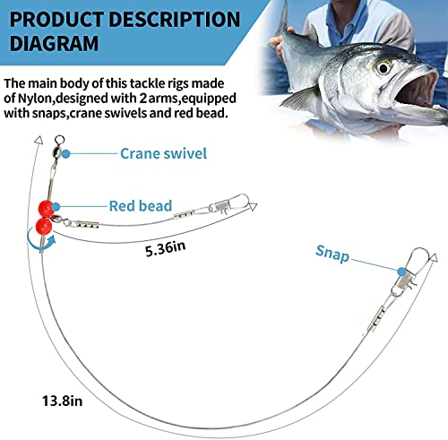 YOTO Fishing Leaders,Stainless Steel Tackle Rig with Tackle Lure Swivels Snaps, Saltwater rig Wire Leader Fishing Leader Wire Bottom rigs for Saltwater - color: White Fishing Leaders, style: 1arm-24pcs