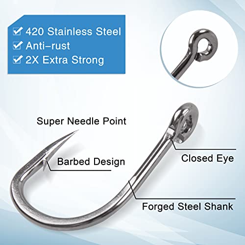 Saltwater Live Bait Fishing Hooks- 35pcs Inline Circle Hooks Catfish Bait Fish Hooks 2X Strong Stainless Steel Hooks for Big Game Fishing 1/0-12/0 - size: 5/0-35pcs