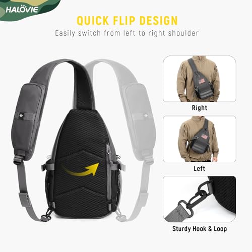HALOVIE Crossbody Sling Bag Anti Theft RFID Sling Backpack Lightweight Travel Hiking EDC Tactical Chest Shoulder Pack Gift for Men - color: Gray