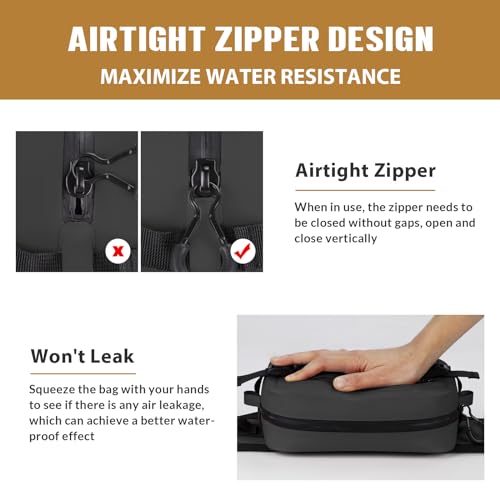 THKFISH Waterproof Fishing Waist Pack with Fishing Rod Holder, Airtight Zipper Closure, Lightweight Sling Fishing Waist Bag for Fly Fishing - color: Black