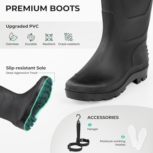 Calamus WaveWalker Fishing Waders for Men & Women, 100% Waterproof PVC Waders with Slip-Resistant Boots, Tear-Resistant Nylon - color: Military Green, size: 13