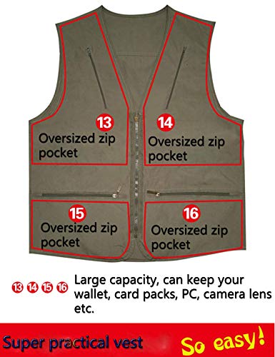 Flygo Men's Vest Plus Size 16 Pockets Leisure Outdoor Lightweight Fishing Photo Journalist Vest - color: Blue, size: Small