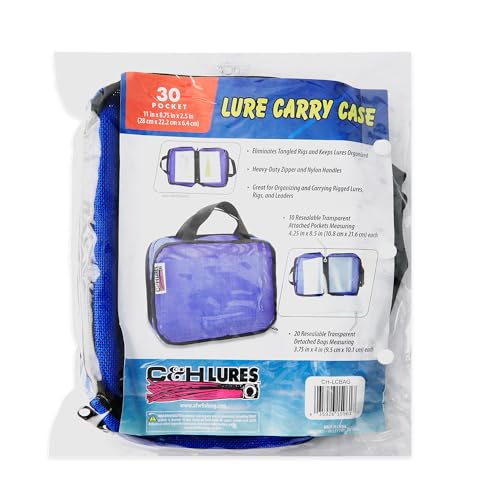 C&H Lures Lure Carry Case, 11 in x 8.75 in x 2.5 in / 28 cm x 22.2 cm x 6.4 cm, 30 Resealable Rig Bags Inside, Blue