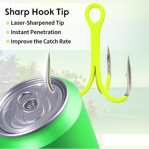 9KM DWLIFE Treble Hooks 10Pcs Fluorescent Green Triple Hooks High Carbon Steel Catfish Hooks Corrosion-Resistant Saltwater Fishing Hooks - size: 3/0#