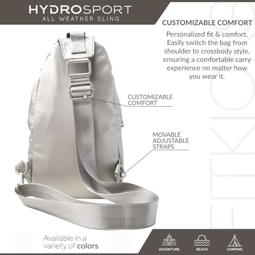 FITKICKS Hydrosport All Weather Sling Bag Unisex Crossbody Travel Hiking Chest Bag - color: Silver