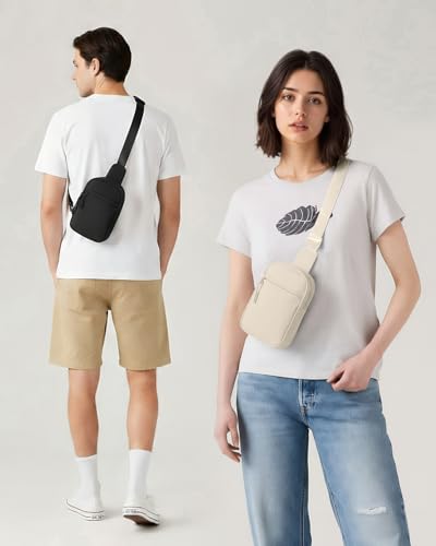 CHOLISS Small Sling Bag for Women and Men, Crossbody Bags Trendy Fanny Packs Chest Bag with Extended Strap - color: A02 Ivory