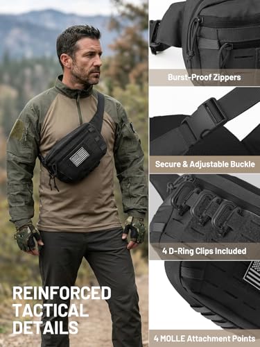 Tactical Sling Bag, Fanny Pack,2in1,CCW & EDC Shoulder Bag with MOLLE & Pistol Holster - 1000D Adjustable Strap for Outdoor Carry Men & Women - color: Black