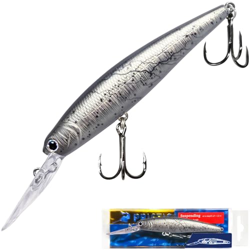 Pristis Minnow Fishing Lure, Long Casting Crankbait with Sharp Treble Hooks, Saltwater Freshwater Hard Bait Plug Set Tackle Kit with Precise Weight & Exquisite Coating for Crappie Bass Pike - color: Suspending-Pearl Silver