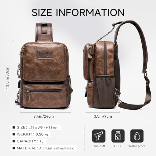 MOYYI EDC Crossbody Bag for Men Leather Sling Bag, Tactical Chest Bag with USB Charging Port, 7L Small Casual Daypacks for Travel - color: 8069brown