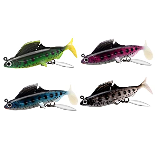 5 Arms Alabama Rig Fishing Lure, Umbrella Rig with Spinner for Striper, A-Rig for Boat Trolling Frashwater/Saltwater, with Soft Swimbait and Hooks for Bass Crappie Walleye Pickerel Trout Perch - color: prasinous, size: Small
