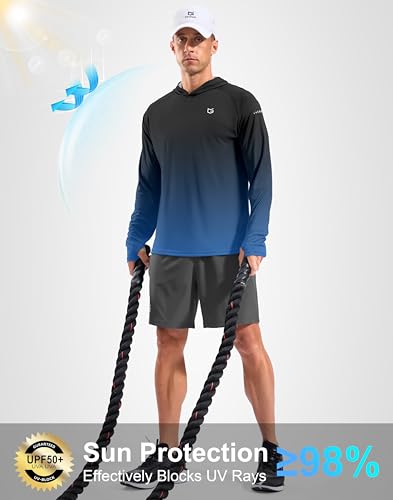 Men's Sun Protection Hoodie Shirts Long Sleeve UPF 50+ Swim Shirts for Men Rash Guard Fishing Shirt Quick Dry - color: Gradient Black Blue, size: Large