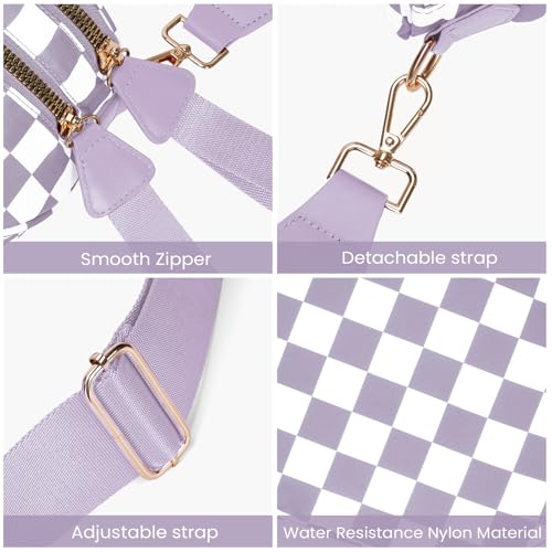 Checkered Crossbody Bum Bags for Women Nylon Checkered Purse Checkerboard Fanny Pack - color: A10-light Purple