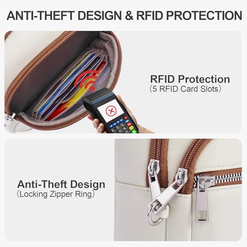Anti Theft Crossbody Bags for Women Travel Chest Sling Bag Leather RFID Purse Fanny Pack Beige - color: Beige