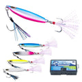 Goture Fishing Jigs, 30g 40g 50g 60g Vertical Jig Saltwater Freshwater, Jig Lures with Assist Hook and Treble Hook, 5PCS Jigging Spoon Lures with Tackle Box, Fishing Jigs for Tuna, Salmon, Bass - color: A1 with Tackle Box, size: 40g