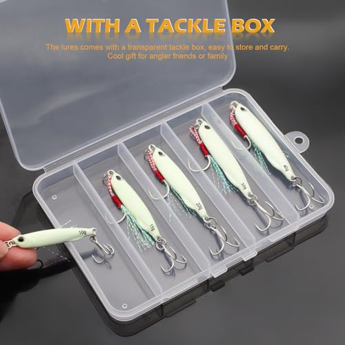 Fishing Jigs Metal Fishing Spoons Lures, Blade Bait Spinner Long Casting Jigging Spoon Lure Vertical Hard VIB Swimbait for Walleye Bass Trout Freshwater & Saltwater - color: A-5pcs luminous 0.35/0.53/0.7/1.06/1.4oz