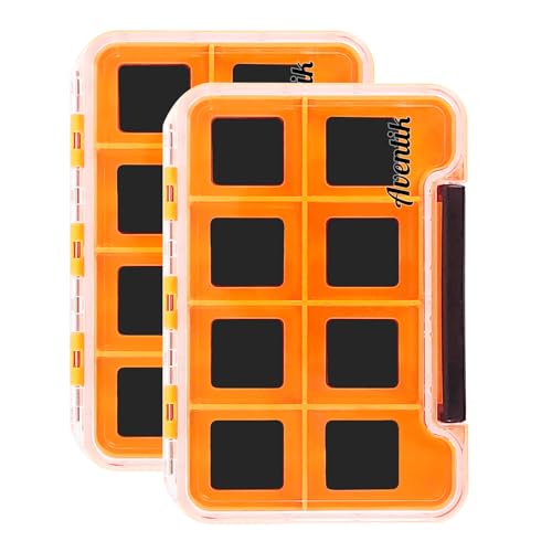 2PACK-Aventik Waterproof Slim Pocket Fly Hook Box Bait Storage Tackle Box (8 Magnetic Compartment-Orange, Small) - style: M:Orange-8C