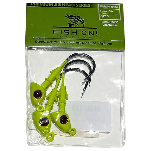 Jig Heads for Fishing with Super Sharp Black Nickel Hooks - Double Locking Bait Stays & Multi-Color 3D Eyes - Perfect for Freshwater & Saltwater Fishing - color: Chartreuse, size: 3/4 oz - 3 Pack