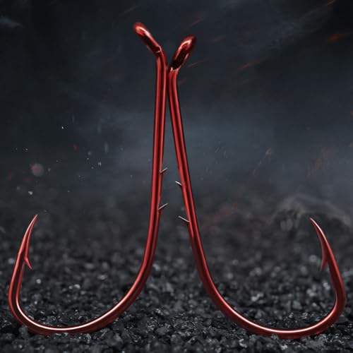 Baitholder Fishing Hooks 100 Pack - Double-Barbed Long Shank for Bluegill Bass Trout Walleye Black/Red, 8/0-#8 - color: 1-Red, size: Size:2 100-Pack