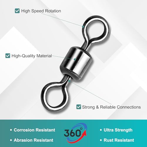 300pcs Fishing Swivels, Stainless Barrel Swivels Fishing Tackle for Saltwater Freshwater