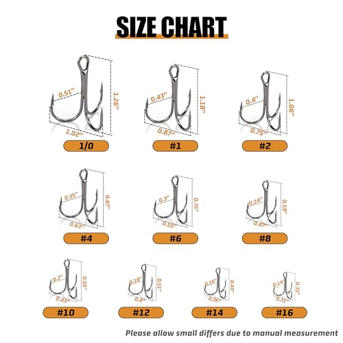 Fishing Treble Hooks High Carbon Steel Fishing Hooks Classic Round Bend Sharp Solid Triple Barbed Fish Hook Fishing Tackle - size: Size 6/0, Pack of 50