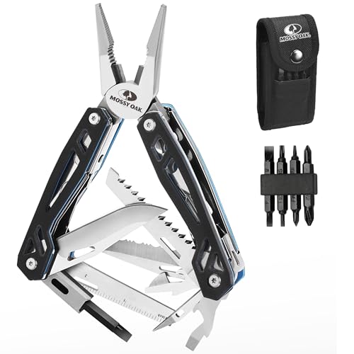 MOSSY OAK Multitool, 21-in-1 Stainless Steel Pocket Knife with G10 Handle, Screwdriver Sleeve, Self-locking Pliers with Sheath-Perfect for Outdoor, Survival, Camping, Hiking, Simple Repair - color: 21-in-1, Black