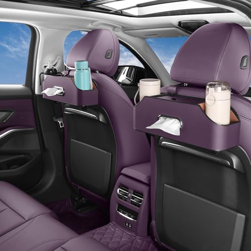 Car Seat Back Organizer - Stylish & Functional Storage for Family Adventures - Cup Holders, Tissue Box & Hooks - Perfect for Kids, Road Trips & Travel (Purple) - color: Purple