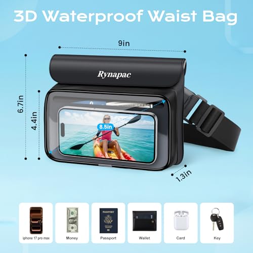 IPX8 Waterproof Fanny Pack, [Up to 8.5"] Waist Bag for Women, Floating Phone Pouch Dry Bag for iPhone 17 16 15 Pro Max, Passport, Wallet, Card, Travel Beach Kayaking Boating Essentials, 2 Pack - color: Black + Pink