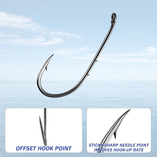 Dr.Fish 100 Pack Baitholder Hooks Freshwater Fishing Hooks, Down Eye, Offset, Walleye/Trout/Crappie/Panfish/Bluegill Saltwater Fishing - size: #4/0-100 Pack