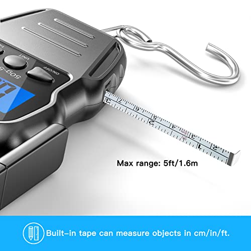 Luggage Scale, 110lb/50kg Luggage Weight Scale with Backlit LCD Display, Digital Fish Scale with Measuring Tape Portable Hanging Scale Suitcase Scale with Handle & Large Hook & 2 AAA Batties - color: Black handle-001