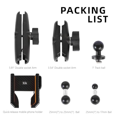 xik Kayak Phone Holder Mount with T-Bolt Track Ball,[720° Dual-Adjustable arms],Boat Track Phone Mount Holder, [1s Lock & Release], Fits 4.7"-7.2" Smartphones - style: Dual arms (3.54+5.91" arms)