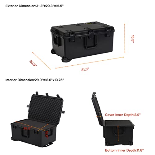 MEIJIA Premium Waterproof Rolling Hard Camera Case,Hard Protective Case with customizable fit foam and wheels,Full Protection with Light&Convenient Design,Elegant Black (31.3"X20.3"X15.5") - size: 31.3"X20.3"X15.5"